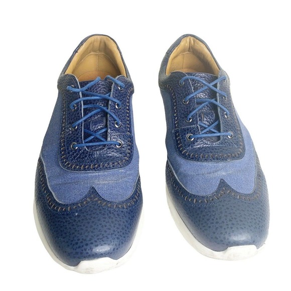 Marc Joseph New York SZ 11 Mens Leather Extra Light Woven Wingtip Lace up Blue - Picture 5 of 11